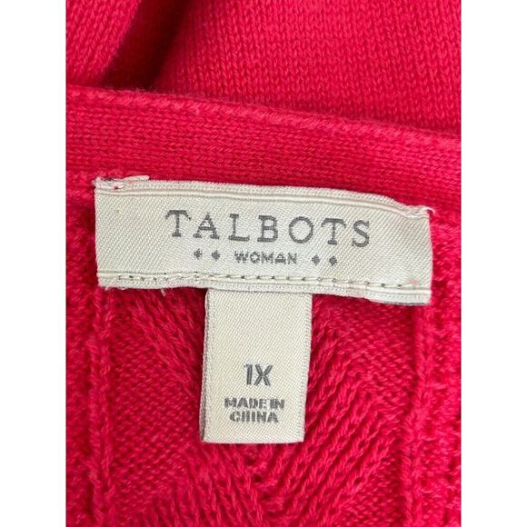 Talbots Sweater Womens Sz 1X Pink Cotton Long Sleeve Cable Knit V-Neck Pullover - Picture 6 of 10